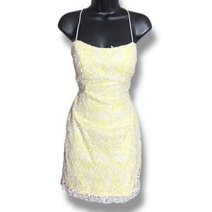 Lucci Lu 4118 Buttercup Yellow 3D Floral Sequin Lace Backless Mini Dress 6